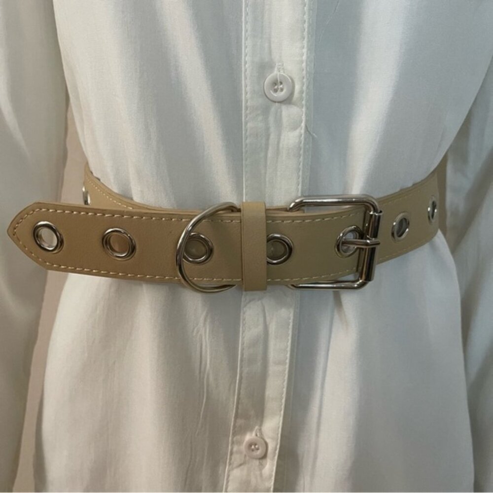 Beige PU leather belt